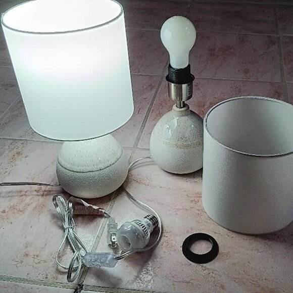 NEW Set of 2 Ceramic Table Lamp for Bedroom, Small Table Lamp White 13.7IN - Picture 8 of 9